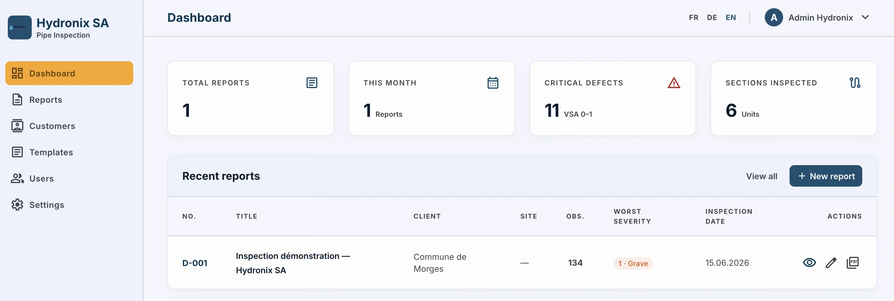 Specta dashboard